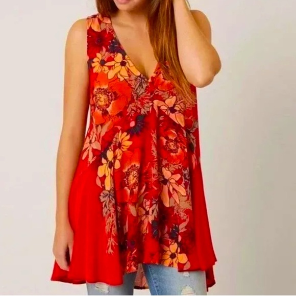 Free People Backyard Pimento Floral Printed Sleeveless Boho Tunic, size Small - Picture 1 of 6
